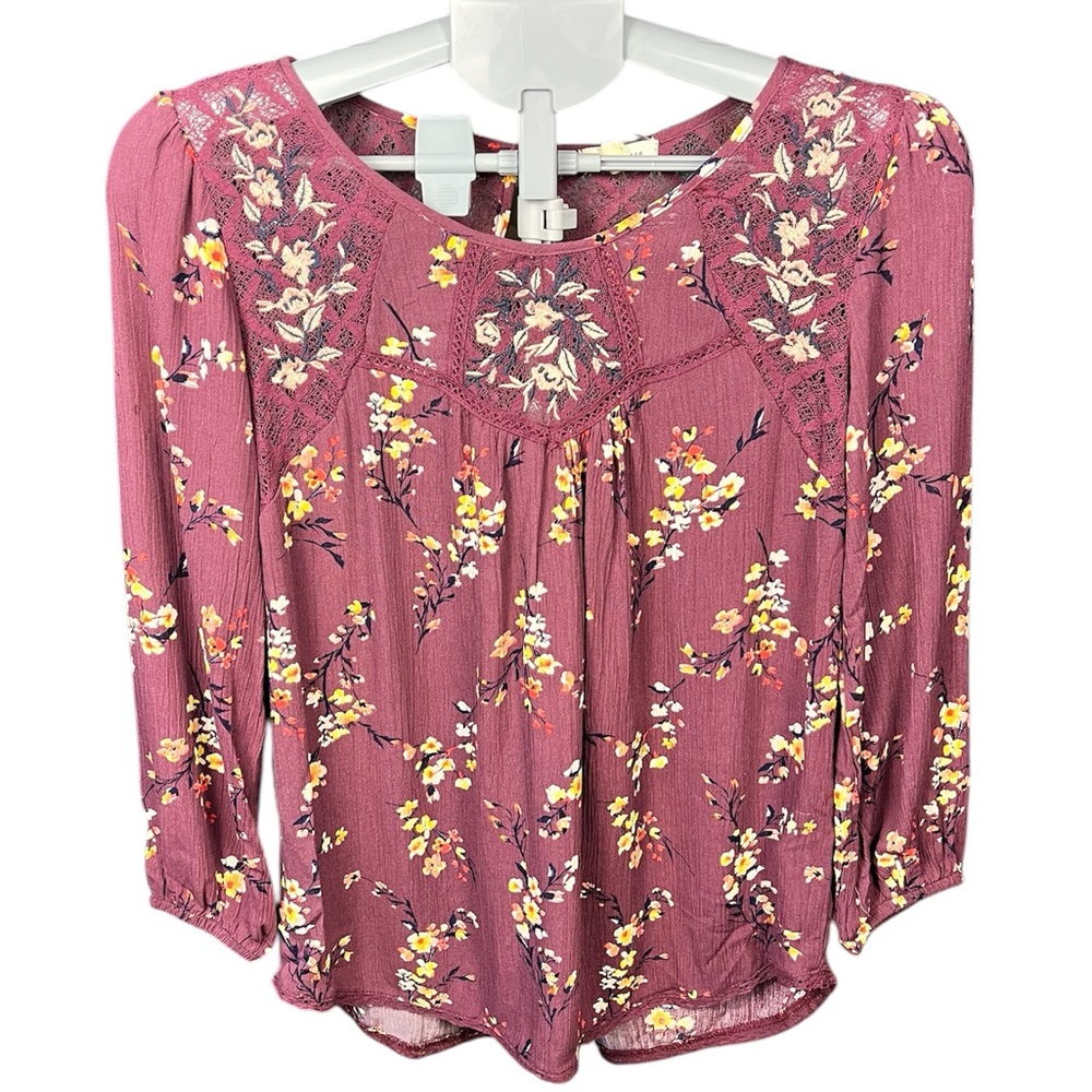 Mason & Belle Floral Embroidered Burgundy Women's Blouse• Women’s Small• NWT